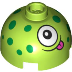 Brick, Round 2 x 2 Dome Top with Green Dots, White Eye and Dark Pink Tongue Pattern