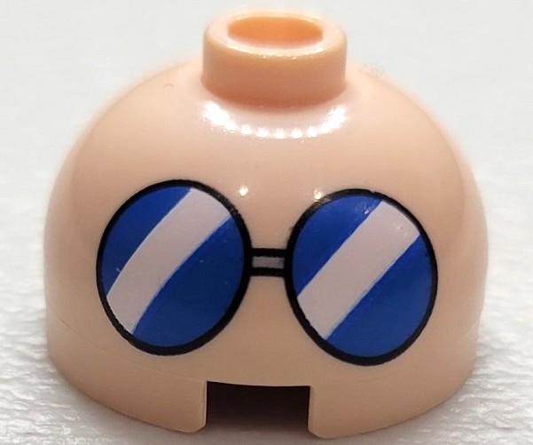 Brick, Round 2 x 2 Dome Top with Blue Glasses with White Diagonal Stripes Pattern