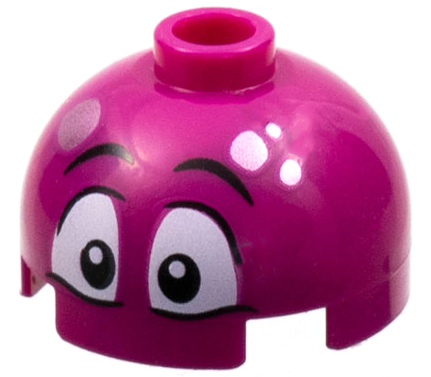 Brick, Round 2 x 2 Dome Top with Metallic Pink Spots, Black Eyebrows, and Large White Eyes Pattern