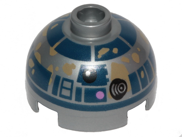 Brick, Round 2 x 2 Dome Top with Small Lavender Dots and Dark Blue with Dark Tan Dirt Stains Pattern (R2-D2)