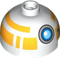 Brick, Round 2 x 2 Dome Top with Buttons, Dark Azure, Medium Azure and Silver Eye and Bright Light Orange Pattern (Training Droid)