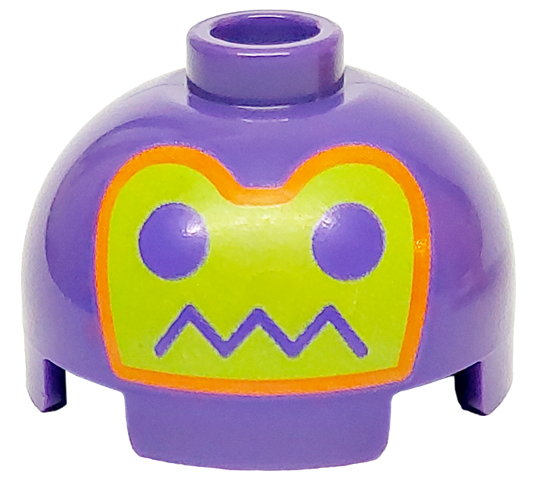 Brick, Round 2 x 2 Dome Top with Robot Face with Eyes and Zigzag Line Mouth on Lime Background with Orange Border Pattern