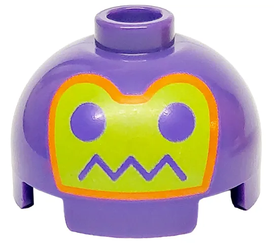 Brick, Round 2 x 2 Dome Top with Robot Face with Eyes and Zigzag Line Mouth on Lime Background with Orange Border Pattern