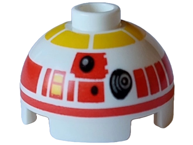Brick, Round 2 x 2 Dome Top with Band Around Dome, Red and Yellow Panels and Black and Silver Photoreceptor / Dots Pattern (L3-GO)
