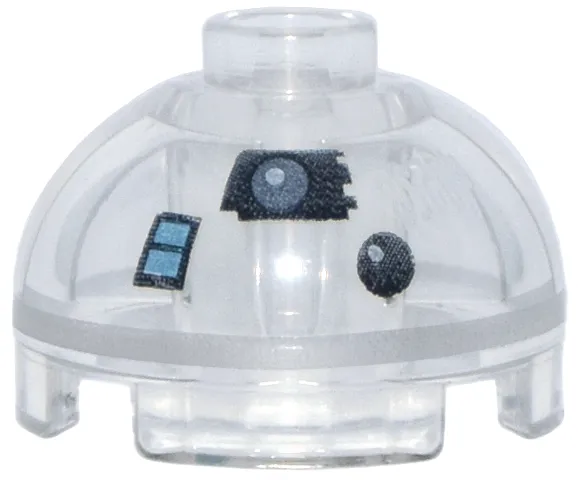 Brick, Round 2 x 2 Dome Top with SW Astromech Droid Silver Ring and Black, Metallic Light Blue and White Lens and Sensors Pattern