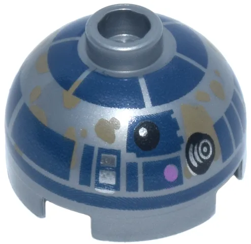 Brick, Round 2 x 2 Dome Top with Dark Pink Dots, Dark Tan Dirt Stains without Dirt Stains on Top Panels Pattern (R2-D2)
