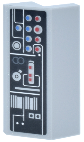 Slope 45 2 x 4 with Cutout without Studs with Black Control Panel, White and Silver Lines, Red and Blue Buttons Pattern (Sticker) - Set 75419