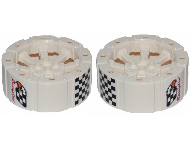 Wheel Wagon Viking with 12 Holes (55mm D.) with Black and White Checkered Pattern on Top, Eagle Head and 'Racingbird' on Sides (Stickers) - Set 31094