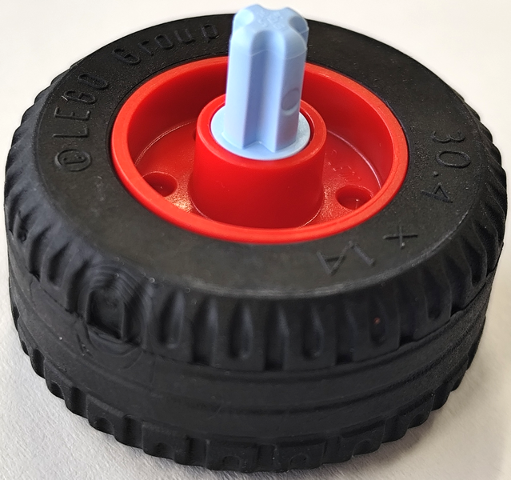 Wheel 18mm D. x 14mm with Pin Hole, Fake Bolts and Shallow Spokes with Fixed Rotatable Bright Light Blue Technic, Axle 1L with Pin without Friction Ridges with Squared Hole with Black Tire 30.4 x 14 Solid (55981c10 / 58090)
