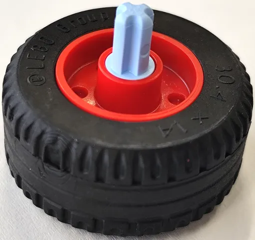 Wheel 18mm D. x 14mm with Pin Hole, Fake Bolts and Shallow Spokes with Fixed Rotatable Bright Light Blue Technic, Axle 1L with Pin without Friction Ridges with Squared Hole with Black Tire 30.4 x 14 Solid (55981c10 / 58090)