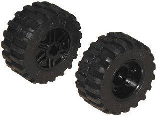 Wheel 18mm D. x 14mm with Axle Hole, Fake Bolts and Shallow Spokes with Black Tire 30.4 x 14 Offset Tread (55982 / 30391)