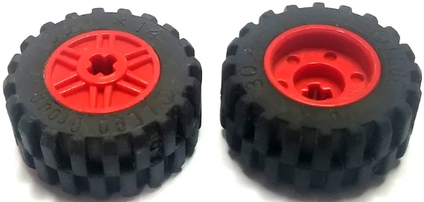 Wheel 18mm D. x 14mm with Axle Hole, Fake Bolts and Shallow Spokes with Black Tire 30.4 x 14 Offset Tread (55982 / 30391)