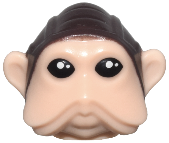 Minifigure, Head, Modified SW Sullustan with Long Cheek Folds with Dark Brown Aviator Cap and Black Eyes Pattern