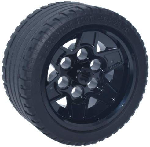 Wheel 43.2mm D. x 26mm Technic Racing Small, 6 Pin Holes with Black Tire 56 x 28 ZR Street (56908 / 41897)