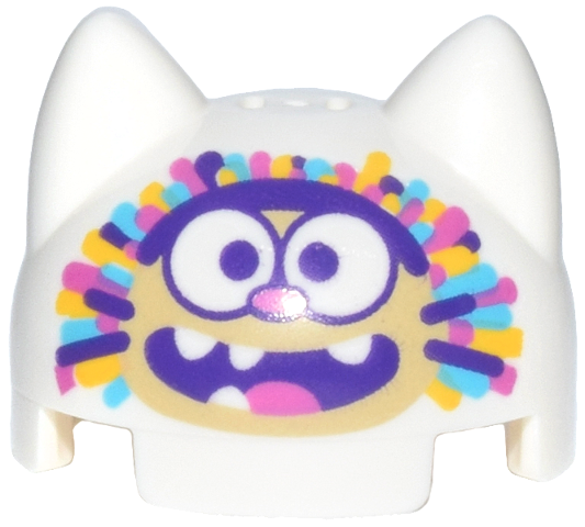 Brick, Round 2 x 2 x 1 1/3 Dome Top with Cat Ears with Tan Face, Dark Purple Eyebrow, Eyes, Whiskers and Mouth and Yellow, Dark Pink and Medium Azure Sprinkles Hair Pattern
