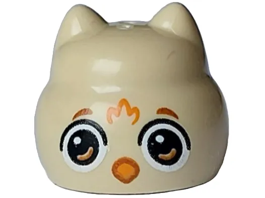 Brick, Round with Indented Top and Cat Ears with Black and White Eyes, Dark Orange Eyebrows, Orange Nose and Feathers Pattern (Gabby's Dollhouse Baby Me-Owl Head)