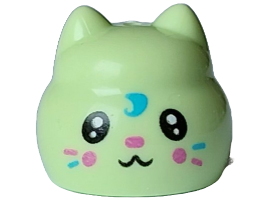 Brick, Round with Indented Top and Cat Ears with Black and White Eyes, Dark Pink Nose and Cheeks, Medium Azure Hair Curl and Whiskers Pattern (Gabby's Dollhouse Baby Cupcake Head)