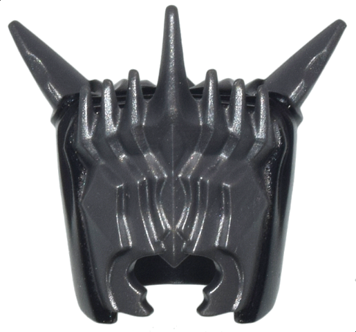 Minifigure, Headgear Helmet Spiked, Long Spikes and Narrow Opening with Black Hood Pattern - Flexible Rubber