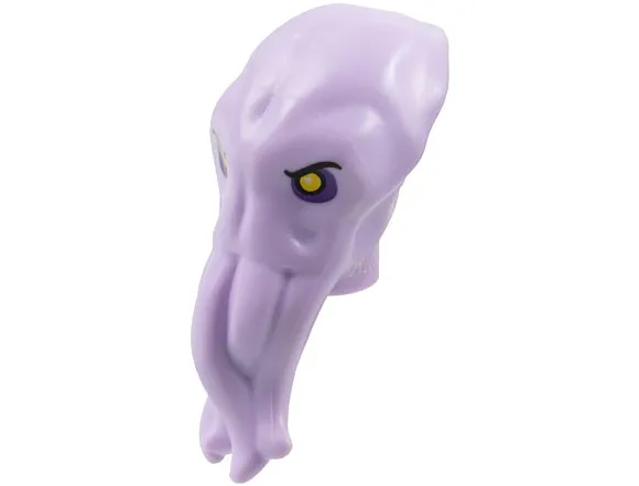 Minifigure, Head, Modified Alien Elongated, Point in Back with 4 Mouth Tentacles with Black Eyebrows, Yellow Eyes and Dark Purple Eye Shadow Pattern