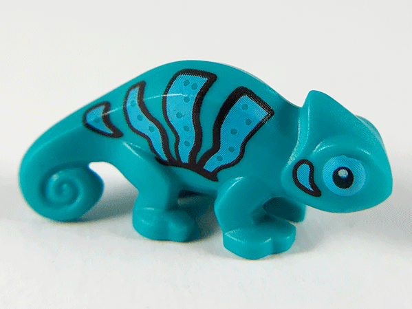 Chameleon with Black and Bright Light Blue Stripes Pattern
