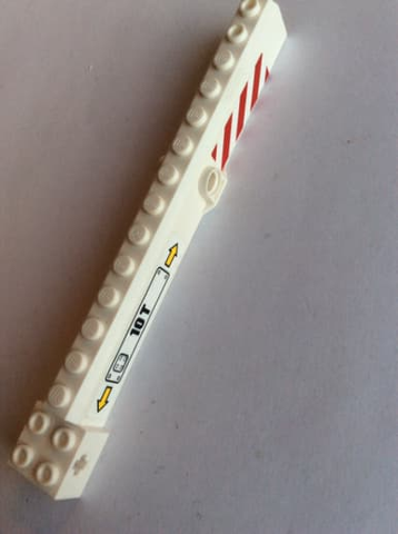 Crane Arm Outside, Wide with Pin Hole at Mid-Point with '10T' and Yellow Arrows on Right Side and Red and White Danger Stripes Pattern on Both Sides (Stickers) - Set 60169