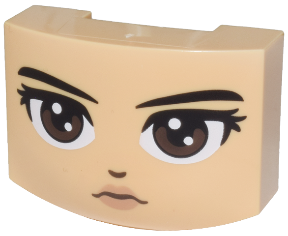 Wedge 3 x 4 x 1 1/3 Triple Curved No Studs with Black Eyebrows, Dark Brown Eyes Looking Straight, Nose and Nougat Lips Pattern (Wednesday Addams Face)