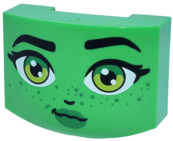 Wedge 3 x 4 x 1 1/3 Triple Curved No Studs with Black Eyebrows and Nose, Lime Eyes, Green Freckles and Lips Pattern (Wicked Elphaba Face)