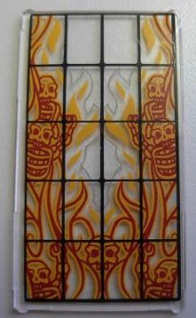 Glass for Window 1 x 4 x 6 with Black Bars and Flaming Skeletons Pattern (Sticker) - Set 4195