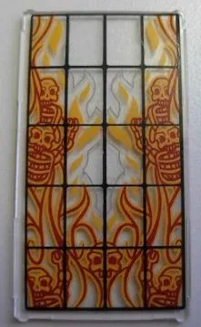 Glass for Window 1 x 4 x 6 with Black Bars and Flaming Skeletons Pattern (Sticker) - Set 4195