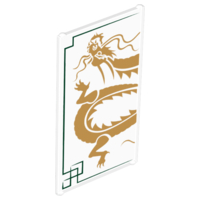 Glass for Window 1 x 4 x 6 with Dark Green Lines and Gold Dragon Head and Midsection on White Background Pattern