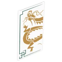 Glass for Window 1 x 4 x 6 with Dark Green Lines and Gold Dragon Head and Midsection on White Background Pattern