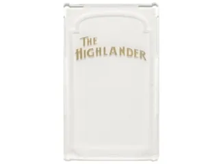 Glass for Window 1 x 4 x 6 with 'THE HIGHLANDER' and White Decorative Border Pattern