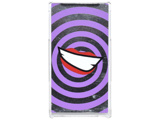 Glass for Window 1 x 4 x 6 with Medium Lavender Swirls and Lopsided Open Mouth Smile with Teeth and Red Lips on Silver Mirrored Background Pattern (Sticker) - Set 76035
