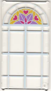 Glass for Window 1 x 4 x 6 with White Lattice, Magenta Hearts and Medium Lavender and Magenta Stylized Flower Pattern