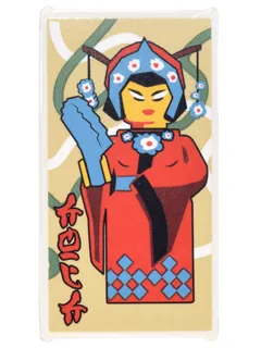 Glass for Window 1 x 4 x 6 with Woman in Red Kimono with Blue Headress with Flowers and Red Ninjago Logogram 'CHIC' Pattern (Sticker) - Set 70620