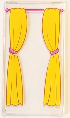 Glass for Window 1 x 4 x 6 with Pink Curtain Rod and Yellow Curtains with Pink Ties Pattern