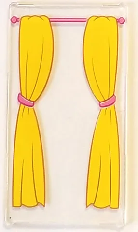Glass for Window 1 x 4 x 6 with Pink Curtain Rod and Yellow Curtains with Pink Ties Pattern