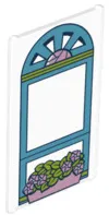 Glass for Window 1 x 4 x 6 with Medium Azure Window Frame and Bright Pink Flower Box Pattern