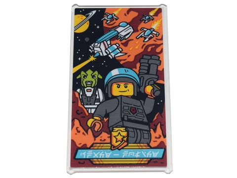 Glass for Window 1 x 4 x 6 with Movie Poster with Ninjago Logogram 'SPACE-POLICE', Officer with Blaster and Alien Pattern (Sticker) - Set 71741