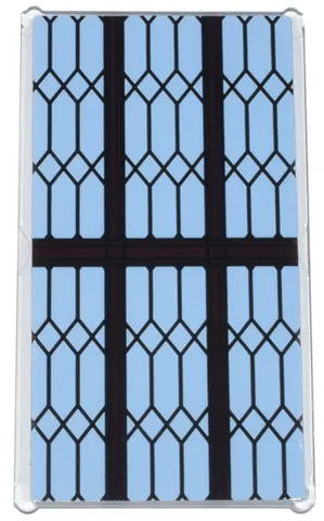 Glass for Window 1 x 4 x 6 with Bright Light Blue Leaded Panes and Dark Brown Wood Frame Pattern (Sticker) - Set 76385
