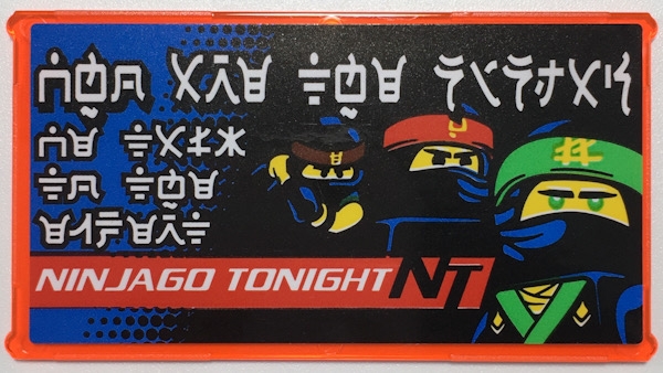 Glass for Window 1 x 4 x 6 with Lloyd, Cole, Kai, 'NINJAGO TONIGHT NT', and Ninjago Logogram 'WHO ARE THE NINJAS' and 'WE TALK TO THE EXPERT' Pattern (Sticker) - Set 70657