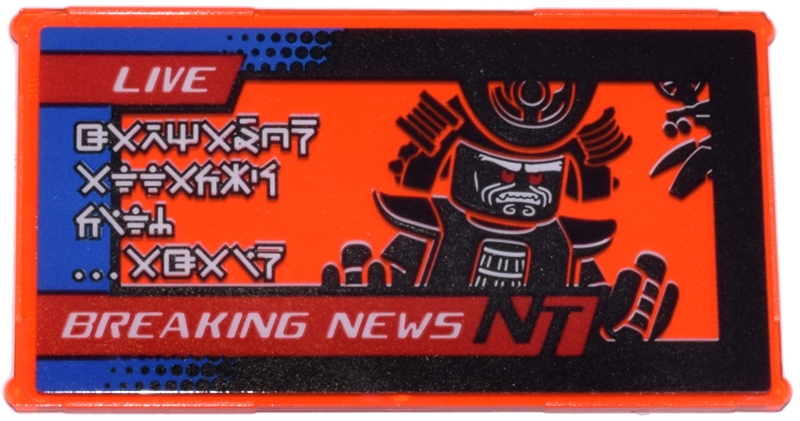 Glass for Window 1 x 4 x 6 with Garmadon, 'LIVE', 'BREAKING NEWS NT', Ninjago Logogram 'GARMADON ATTACKS CITY ...AGAIN' Pattern (Sticker) - Set 70657