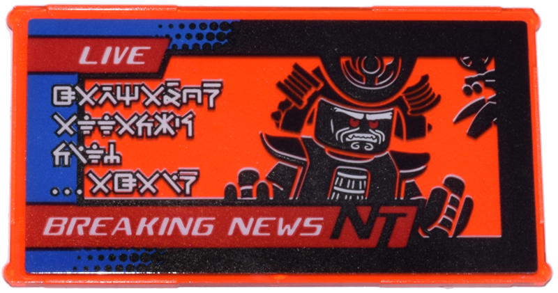 Glass for Window 1 x 4 x 6 with Garmadon, 'LIVE', 'BREAKING NEWS NT', Ninjago Logogram 'GARMADON ATTACKS CITY ...AGAIN' Pattern (Sticker) - Set 70657