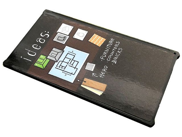 Glass for Window 1 x 4 x 6 with White 'ideas:', 'HERO', 'FURNITURE', 'BRICKS', 'COUNTERS', Arrow and Pictures Pattern (Sticker) - Set 10291