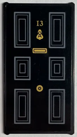 Glass for Window 1 x 4 x 6 with Gold Number 13, Knocker, Letterbox and Dark Bluish Gray Panels Pattern (Sticker) - Set 76408