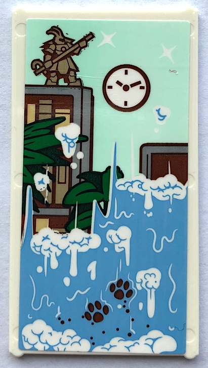 Glass for Window 1 x 4 x 6 with Clock, Statue, Plant Leaves, Waterfall and Paw Prints Pattern (Sticker) - Set 80108