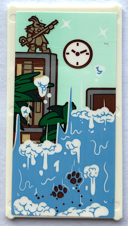 Glass for Window 1 x 4 x 6 with Clock, Statue, Plant Leaves, Waterfall and Paw Prints Pattern (Sticker) - Set 80108