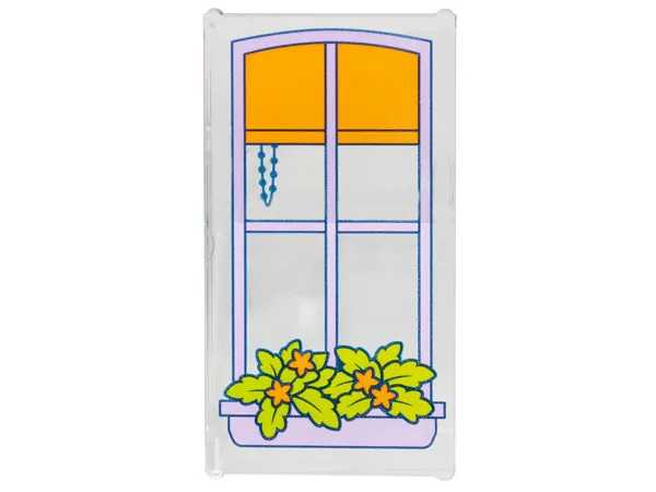 Glass for Window 1 x 4 x 6 with Lavender Frame and Planter, Orange Shade, and Lime Plants with Flowers Pattern