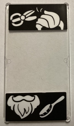 Glass for Window 1 x 4 x 6 with White Scissors, Hair, Beard and Brush on Black Background Pattern (Stickers) - Set 60380