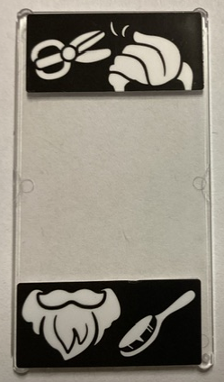Glass for Window 1 x 4 x 6 with White Scissors, Hair, Beard and Brush on Black Background Pattern (Stickers) - Set 60380